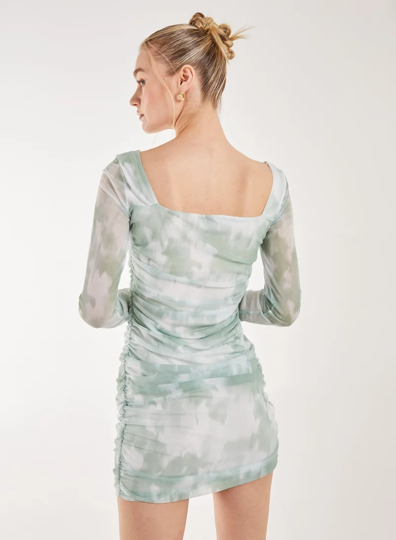 Pink Vanilla Soft Smudge Print Long Sleeve Mini Dress