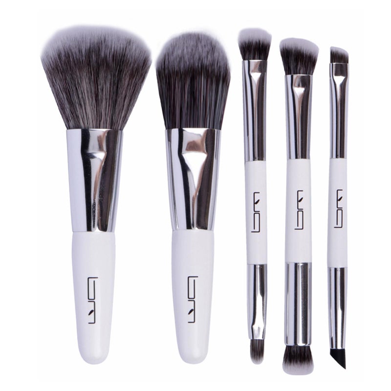 Brush Master Travel Makeup Brushes Set w/Pouch, 5PCS Double Ended Portable Mini Cosmetic Brushes Kit for Foundation, Eyeshadow, Lip, Blush Make Up Brushes Professional(White) - Image 1