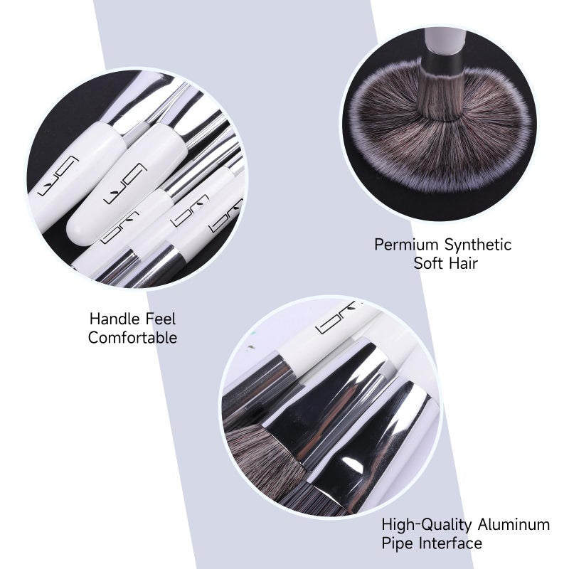 Brush Master Travel Makeup Brushes Set w/Pouch, 5PCS Double Ended Portable Mini Cosmetic Brushes Kit for Foundation, Eyeshadow, Lip, Blush Make Up Brushes Professional(White) - Image 3