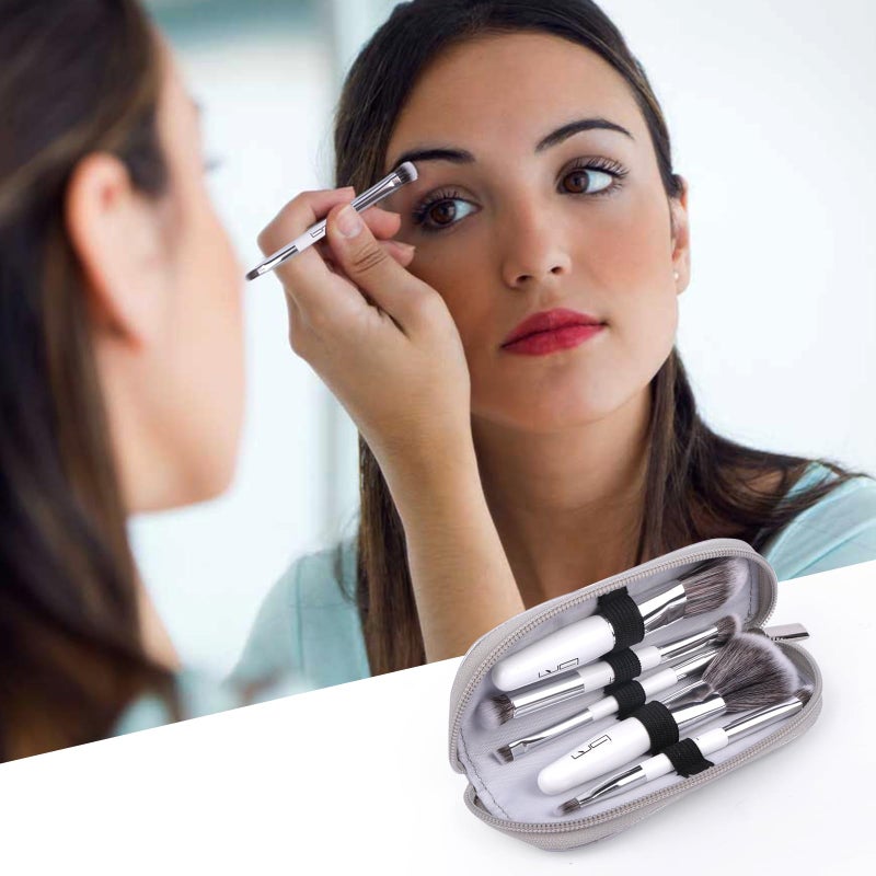 Brush Master Travel Makeup Brushes Set w/Pouch, 5PCS Double Ended Portable Mini Cosmetic Brushes Kit for Foundation, Eyeshadow, Lip, Blush Make Up Brushes Professional(White) - Image 5