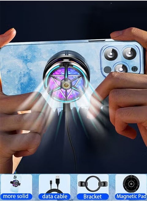 Magnetic Phone Cooling Fan with RGB Lighting Back Clip Dual Purpose Mobile Phone Cooling Fan TEC Rapid Cooling Phone Cooler Low Noise for Gaming Mobile Phone Radiator Mobile Cooler Semiconductor