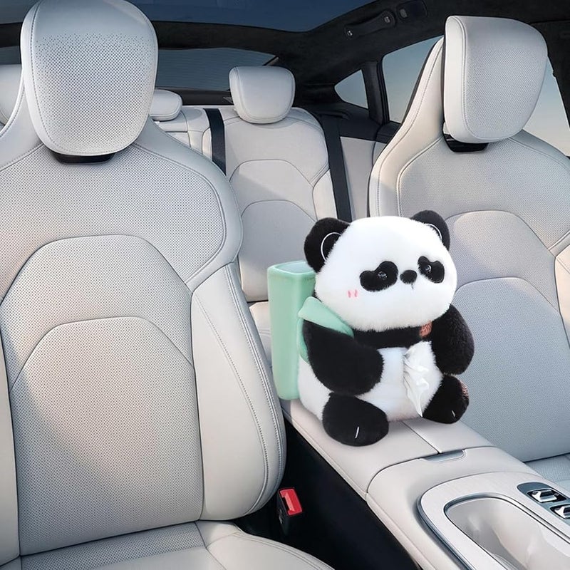 حامل علبة المناديل وسلة المهملات للسيارة من باندا فلافي 2 في 1 غطاء حيوان لطيف لتزيين داخل السيارة - Image 3