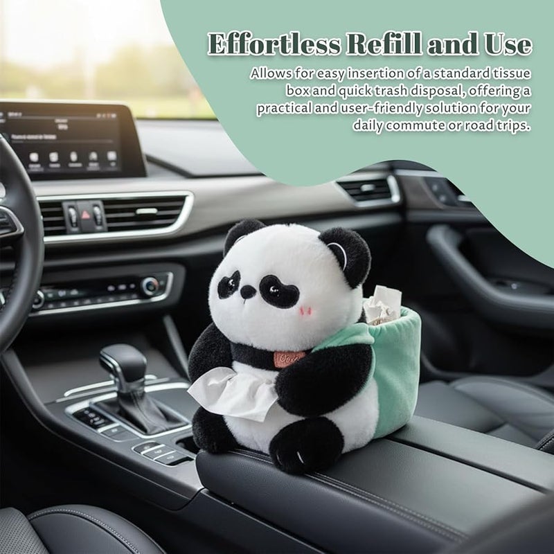 حامل علبة المناديل وسلة المهملات للسيارة من باندا فلافي 2 في 1 غطاء حيوان لطيف لتزيين داخل السيارة - Image 4