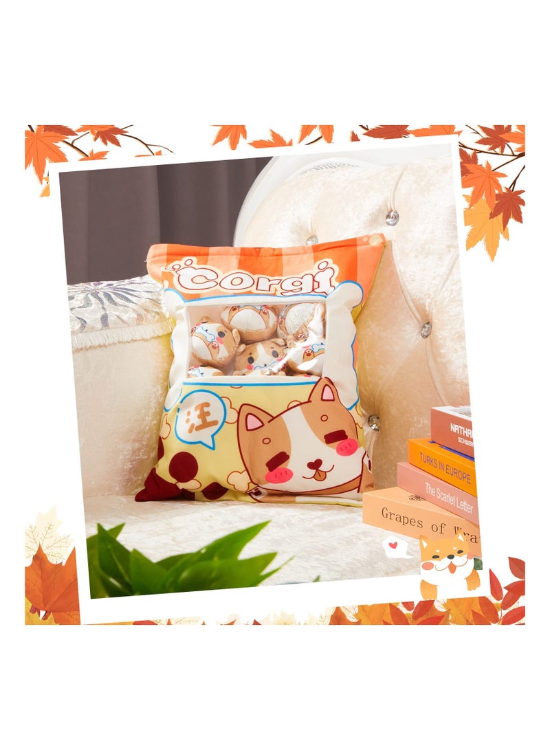 SYOSI Plush Pillow Kawaii Room Decor Throw Removable Stuffed Animal Toys Fluffy Kittens Dog Creative Gifts for Teens Girls Kids Brown - Image 4