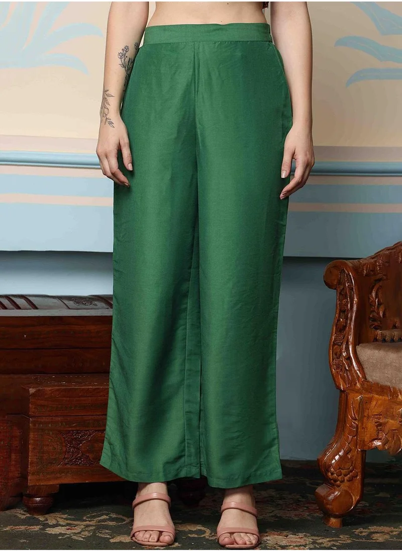 آي شين Women's Dark Green 100% Cotton Embellished Regular Fit Kurta Set