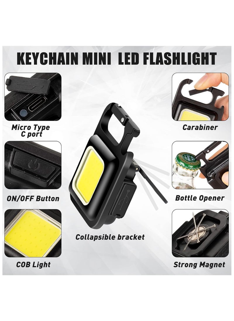 Generic - COB Pocket Mini LED Flashlight - 4 Light Modes Rechargeable Mini Keychain Flashlight with Magnet Base and Folding Bracket Bottle Opener for Camping Fishing Walking (3 Pack) - Image 1