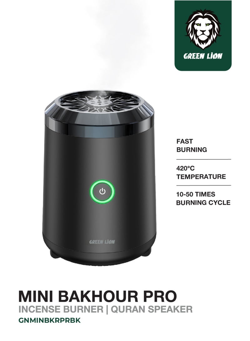 GREEN LION Mini Bakhour Pro with Speaker and 8GB Memory / Bukhour with Quran Learning / Fast Burning / Auto-Off / Remote APP and Control / Portable Oud for Car - Black - Image 1
