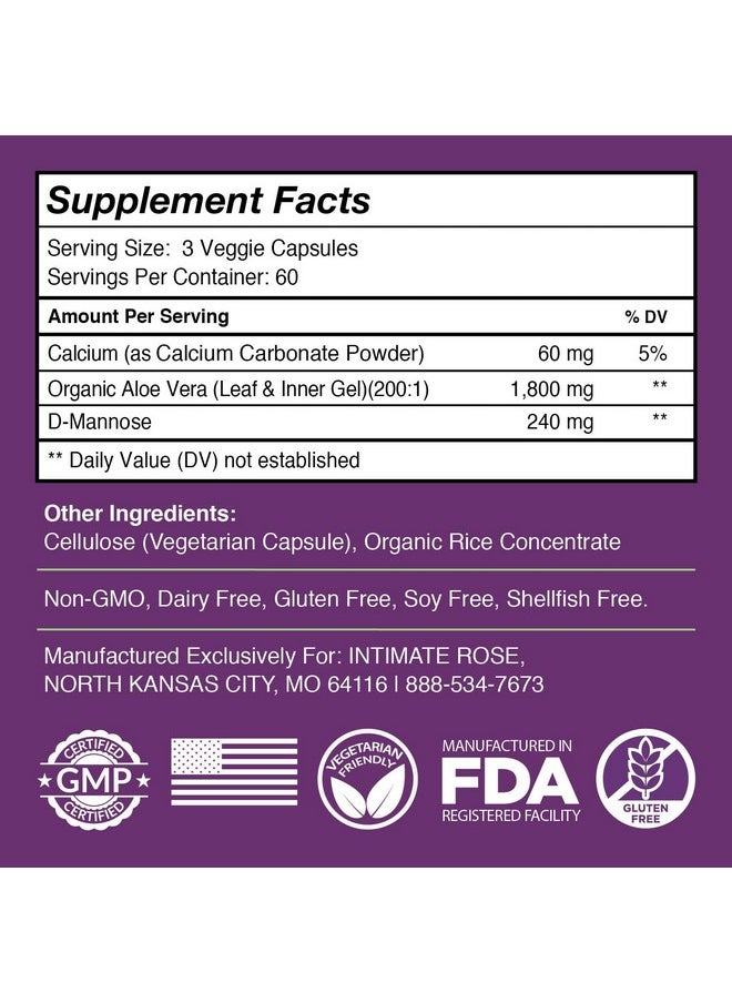 Intimate Rose - Aloe Vera Capsules Ic Supplements 200X Concentrate Pure Aloe Vera + Dmannose + Calcium Easy To Swallow Aloe Vera Pills - Image 1