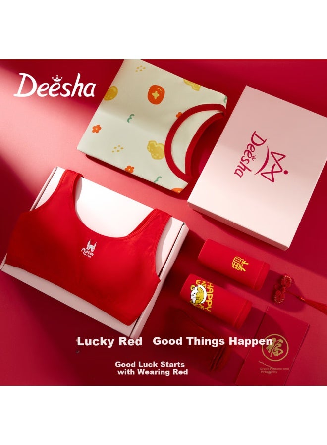 Deesha Lucky Year Gift Box Set Children's Red Warm Underwear Girls New Year 6-piece Set