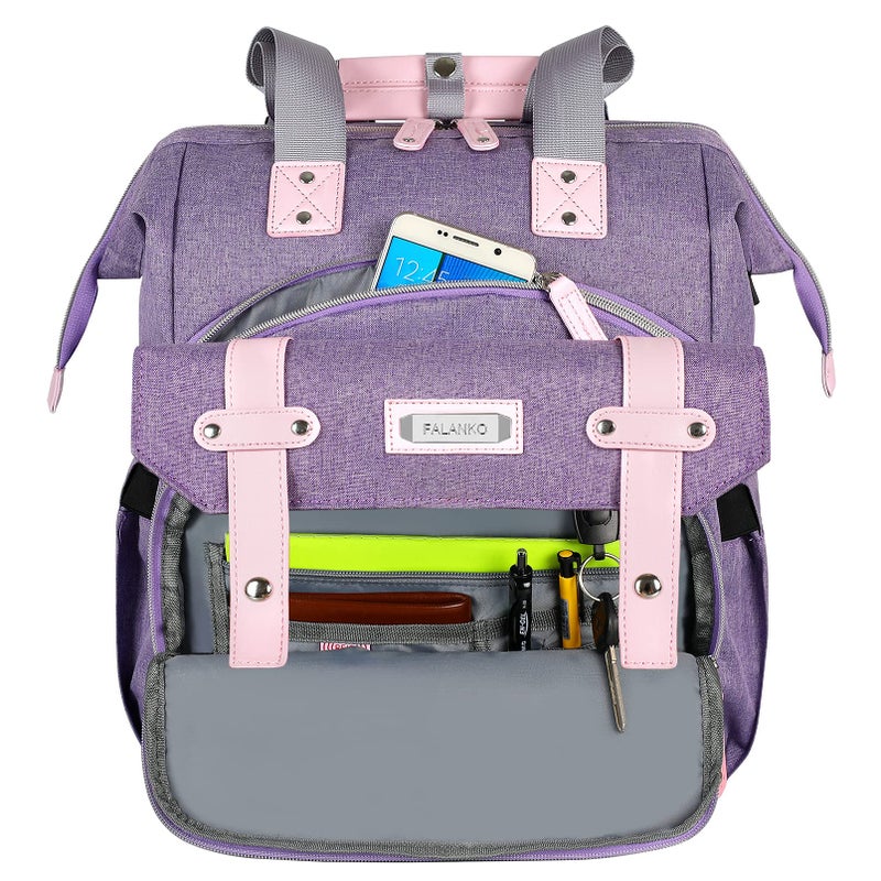 FALANKO Laptop Backpack for Women, Anti Theft Backpacks with USB Charging Port RFID Anti Theft Water Resistant,Wide Top Open Work Teacher College Travel Computer Bag for Woman Fits 15.6 Inch Laptop - Image 5
