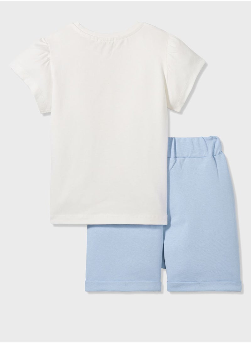 JUNE - Kids Graphic Print Top & Shorts Set - Image 1