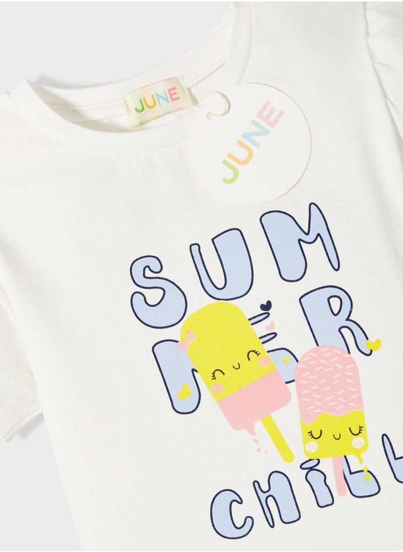 JUNE - Kids Graphic Print Top & Shorts Set - Image 1