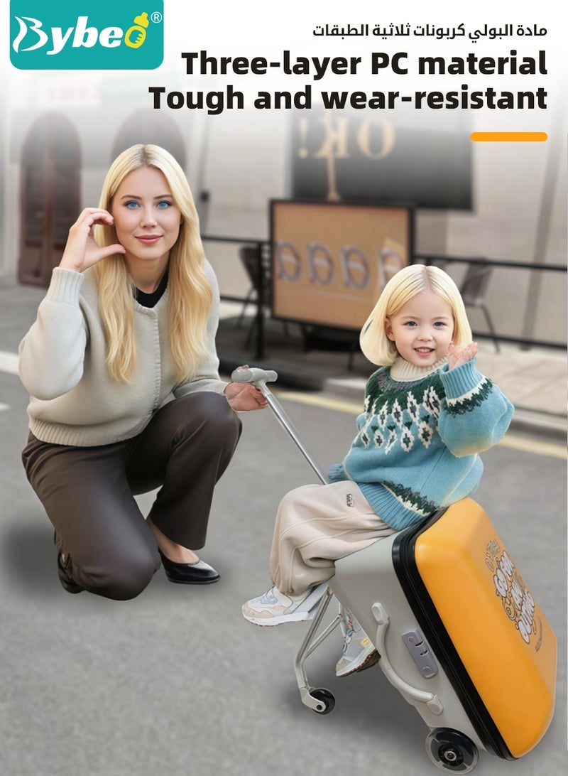 Bybeo Kids Ride-on Luggage, 20" Expandable Carry-on Rolling Suitcase with Child Guardrail, Kids Trolley Case with Handle, Sit Down Trolley Suitcase for Toddlers With 360-Degree Swivel Wheels, Perfect for Family Vacations, School & Airports - Image 5