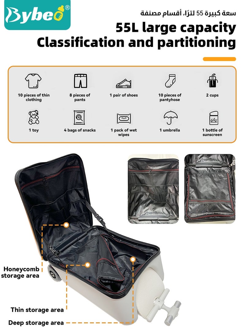 Bybeo Kids Ride-on Luggage, 20" Expandable Carry-on Rolling Suitcase with Child Guardrail, Kids Trolley Case with Handle, Sit Down Trolley Suitcase for Toddlers With 360-Degree Swivel Wheels, Perfect for Family Vacations, School & Airports - Image 4