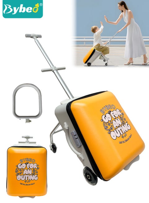 Kids Ride-on Luggage, 20" Expandable Carry-on Rolling Suitcase with Child Guardrail, Kids Trolley Case with Handle, Sit Down Trolley Suitcase for Toddlers With 360-Degree Swivel Wheels, Perfect for Family Vacations, School & Airports