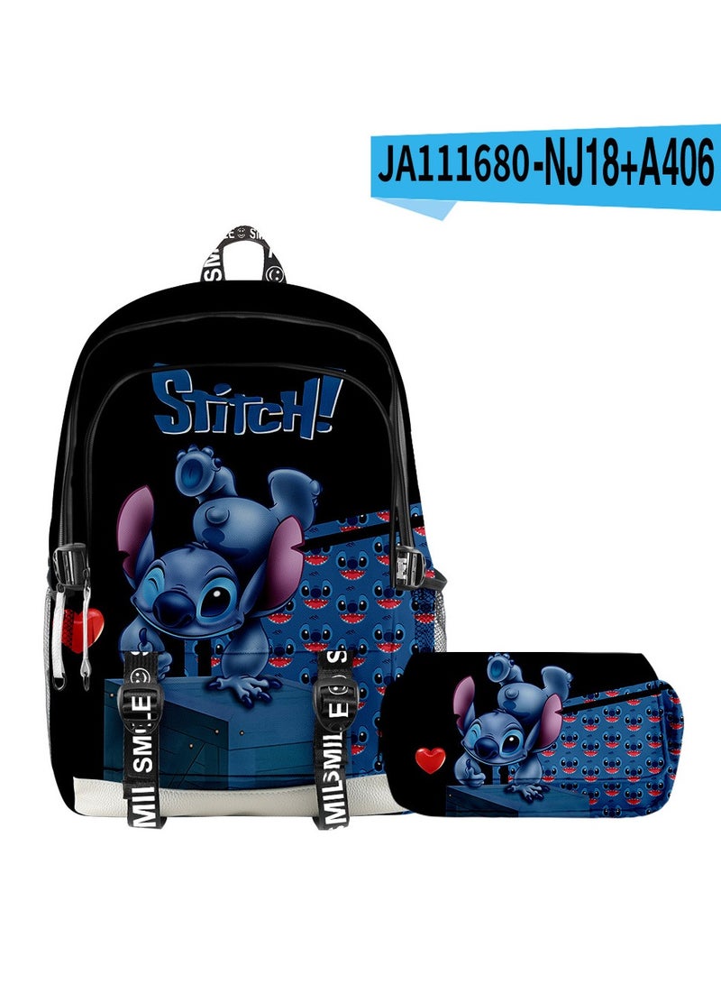 New Cartoon Stitch Backpack School Bag Children's Lunch Bag Pencil Bag Two-Piece Set For Primary And Secondary School Students 30*44*18cm