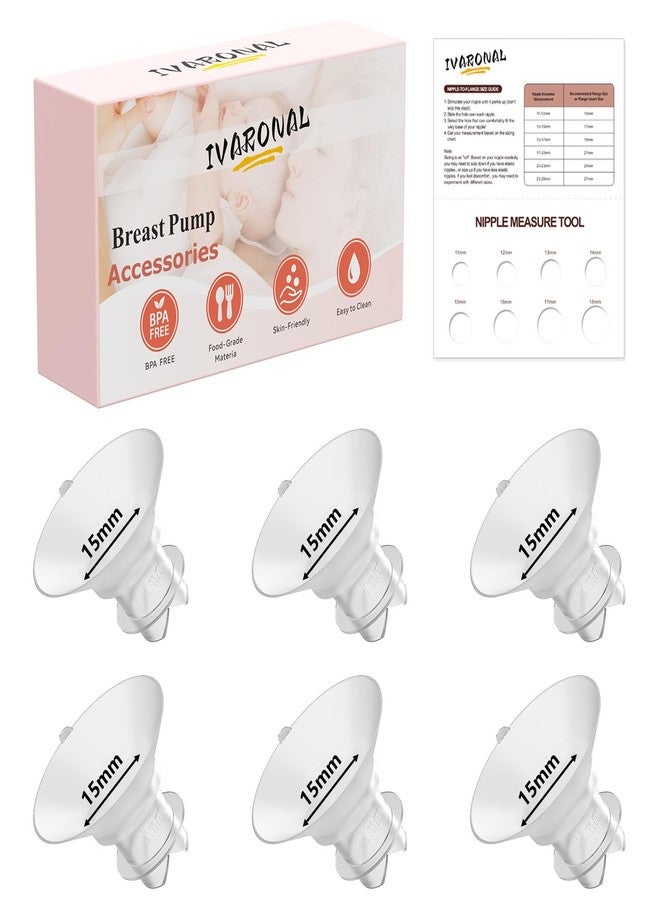 IVARONAL إدخال فلانج مطور 15 مم مع لسان سحب وشكل مثلث لمضخات الثدي Momcozy/Spectra/Medela/eufy/TSRETE/Elvie/Lansinoh، مناسب لدرع/فلانج 24 مم لمعظم المضخات، 6 قطع 15 مم - Image 1