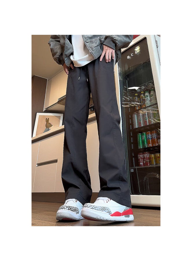 Swamp Area American-style Micro-flare Casual Cargo Pants For Men, Autumn And Winter Straight-leg Trousers, Slanted Cool Pants K1105 Black 2XL - Image 2