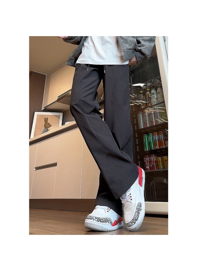 Swamp Area American-style Micro-flare Casual Cargo Pants For Men, Autumn And Winter Straight-leg Trousers, Slanted Cool Pants K1105 Black 2XL - Image 5
