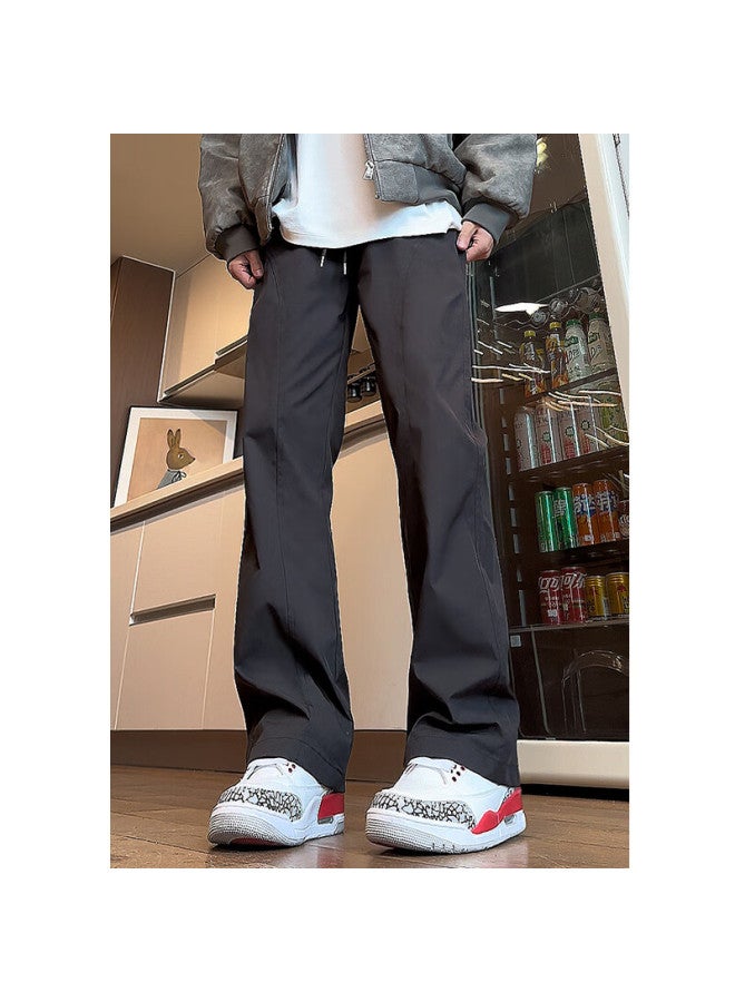 Swamp Area American-style Micro-flare Casual Cargo Pants For Men, Autumn And Winter Straight-leg Trousers, Slanted Cool Pants K1105 Black 2XL - Image 1