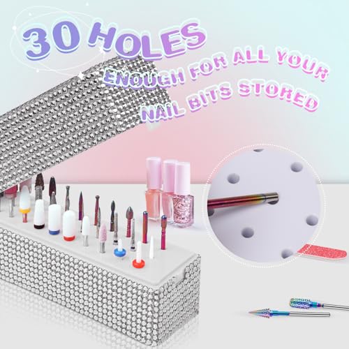 Depvko Nail Drill Bits Holder Box: 30 Holes Rhinestone Drill bit Holder Nail tech for Nail Drill bits Storage Dustproof Stand Displayer Organizer Case for Manicure Tools(Drill bits not Included) (Silver) - Image 3