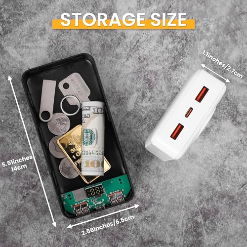 BARGIFTS Fake Charger Diversion Safe with Large Hidden Compartment, Fake Power Bank Secret Storage Box, Secret Hidden Storage Keeps for Money, Keys, and Valuables- Black - Image 2