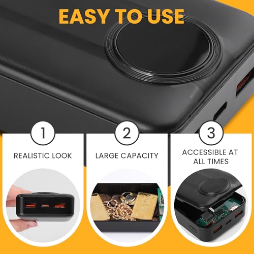 BARGIFTS Fake Charger Diversion Safe with Large Hidden Compartment, Fake Power Bank Secret Storage Box, Secret Hidden Storage Keeps for Money, Keys, and Valuables- Black - Image 3
