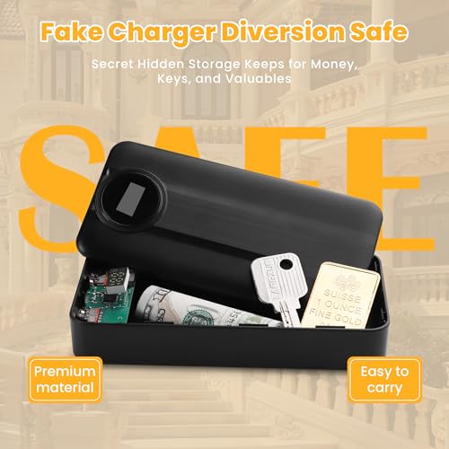 BARGIFTS Fake Charger Diversion Safe with Large Hidden Compartment, Fake Power Bank Secret Storage Box, Secret Hidden Storage Keeps for Money, Keys, and Valuables- Black - Image 5