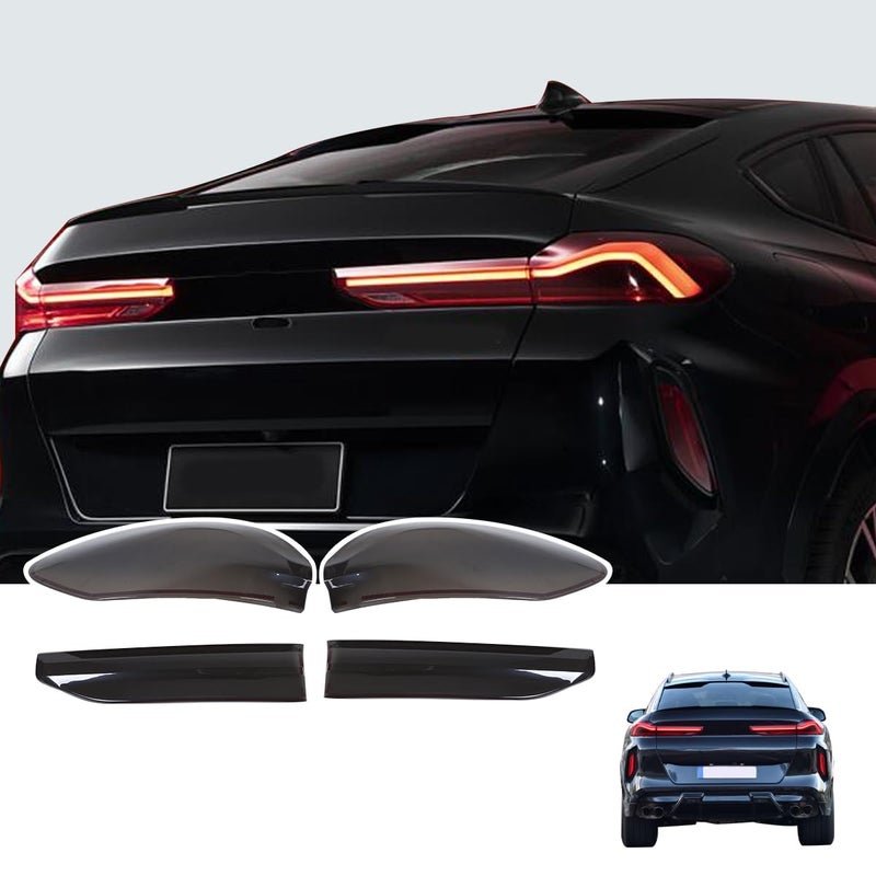 عدسة ضوء الذيل الخلفي السوداء JONKOKO ABS مجموعة ضوء الذيل متوافقة مع BMW X6 G06 X6M 20202025 غطاء مصباح خلفي ضوء الفرامل ضوء المؤشر ضوء الرجوع غطاء مصباح الذيل الأسود الملحقات