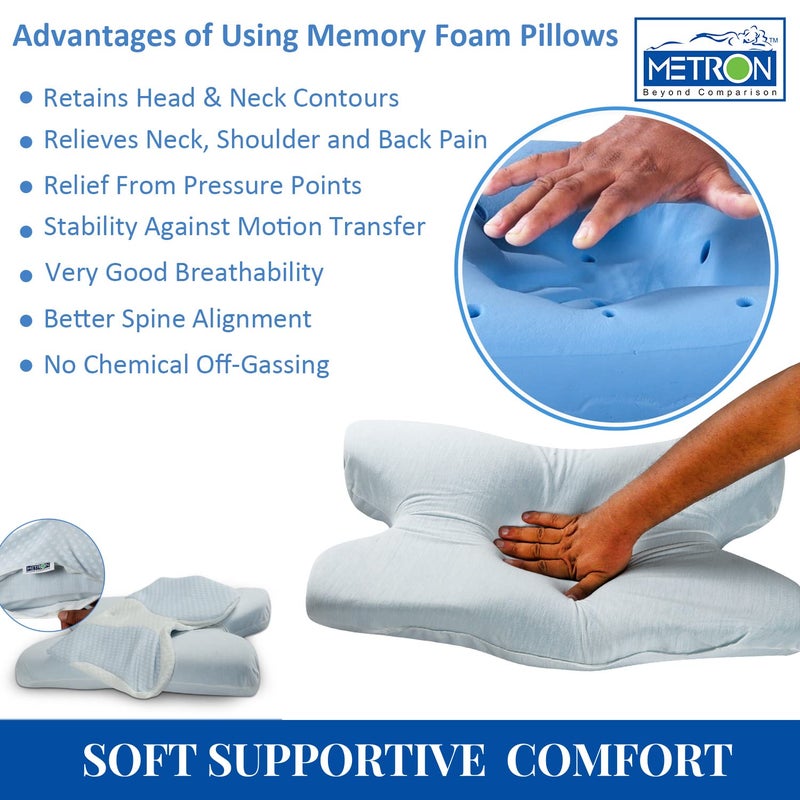 Metron Cervical Memory Foam Pillow | Contour Pillows for Neck and Shoulder Pain | Ergonomic Orthopedic Sleeping Neck Contoured Support Pillow for Side Sleepers Back and Stomach Sleepers | Washable Cover - Image 2