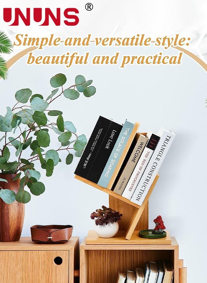 UNUNS Desktop Bookshelf,3-Shelf Tree Bookshelf Organizer,Floor Standing Bookcase,Wood Bookcase For Office Home School,(31 * 17 40.5CM(Light Walnut)  - Image 4