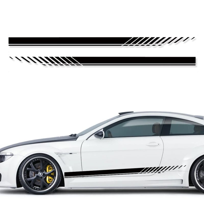 Miytsya 2 PCS Universal Sports Racing Stripe Truck Auto Car Body Side Door Vinyl Decals Car Strip Stickers Decoration for Truck Auto Car Body Side Door Black