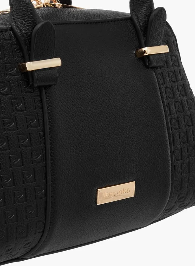 Paprika Women's Monogram Embossed Tote Bag with Double Handles and Detachable Strap