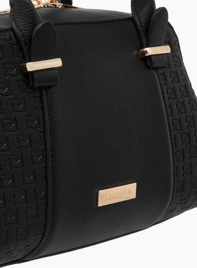Paprika Women's Monogram Embossed Tote Bag with Double Handles and Detachable Strap  - Image 4