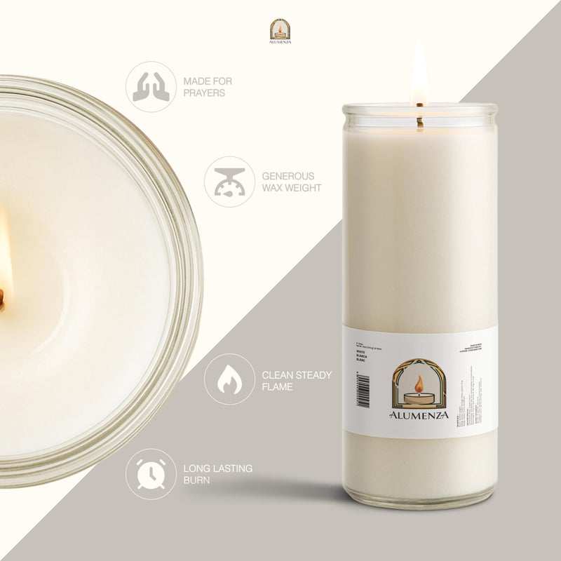 Alumenza 7 Day Candle in Glass Jar â€“ Clean Burning Unscented â€“ Large & Tall Devotional Prayer Pillar Candles for Home, Memorial, Rituals, Spells, Baptisms, Long Lasting Bulk 6 Pk - Image 3