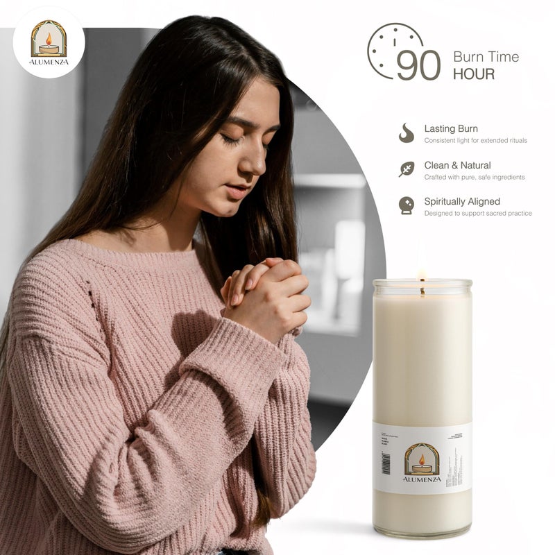 Alumenza 7 Day Candle in Glass Jar â€“ Clean Burning Unscented â€“ Large & Tall Devotional Prayer Pillar Candles for Home, Memorial, Rituals, Spells, Baptisms, Long Lasting Bulk 6 Pk - Image 4