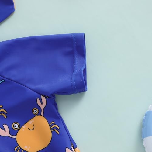 ZyHwShine Toddler Infant Baby Boy Swimsuit Newborn Rash Guard Baby Boys Girls One Piece Zipper Bathing Suit Swimwear with Hat (Crab-Blue, 6-12 Months) - Image 2