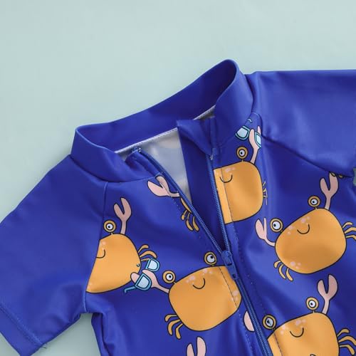 ZyHwShine Toddler Infant Baby Boy Swimsuit Newborn Rash Guard Baby Boys Girls One Piece Zipper Bathing Suit Swimwear with Hat (Crab-Blue, 6-12 Months) - Image 5