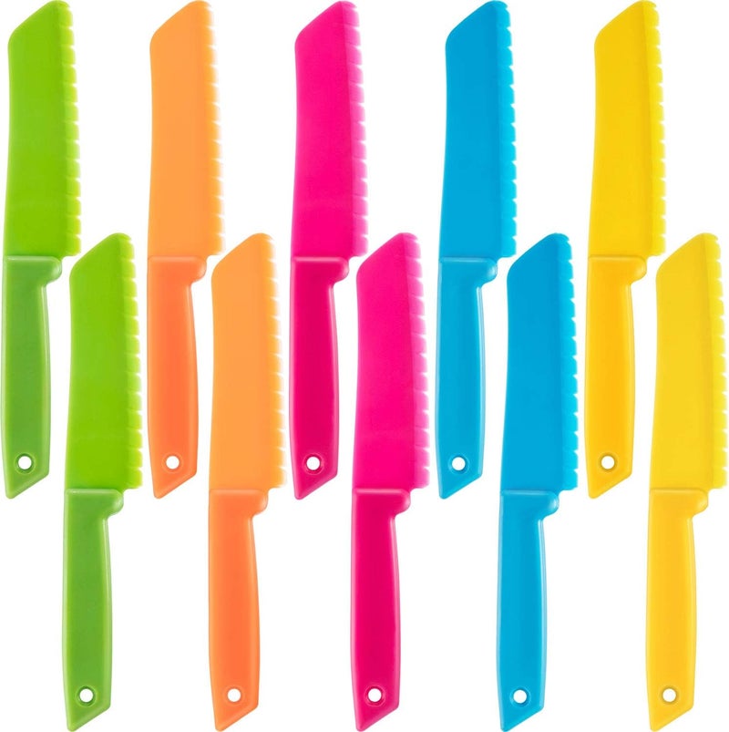 JOVITEC 10 Pieces Kid Plastic Nylon Cooking Kitchen Knife Set Children Toddler Safe Knives for Bread Lettuce and Salad - Image 1