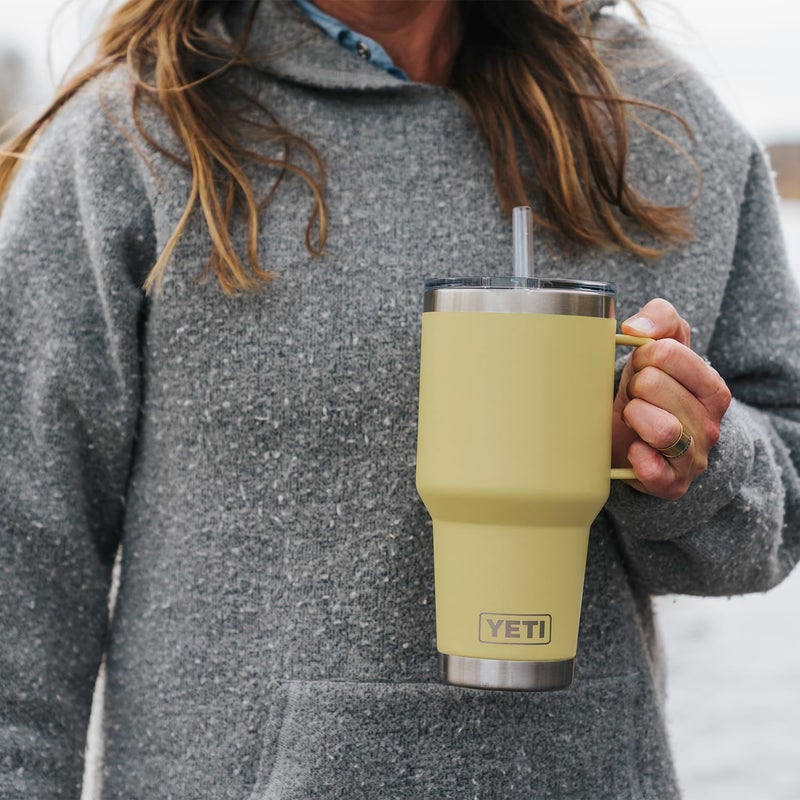 YETI Rambler 35 oz Tumbler with Handle and Straw Lid, Travel Mug Water Tumbler, Vacuum Insulated Cup with Handle, Stainless Steel, Daybreak Yellow - Image 2