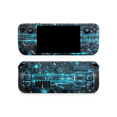 TACKY DESIGN Cyber Circuit Skin Compatible with Steam Deck Skin LCD and Compatible with Steam Deck OLED Skin, Tech Skin Premium 3M Vinyl Decal, Cute Full Wrap Blue Cover - Image 1
