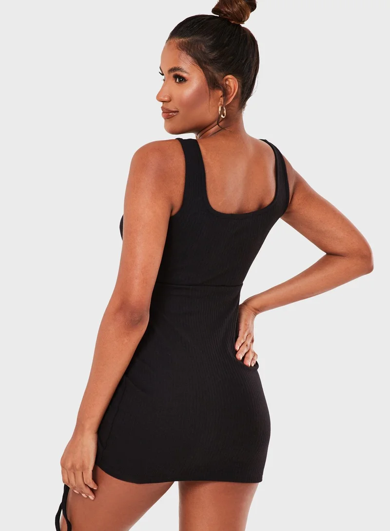 Missguided Scoop Neck Ribbed Ruched Mini Dress