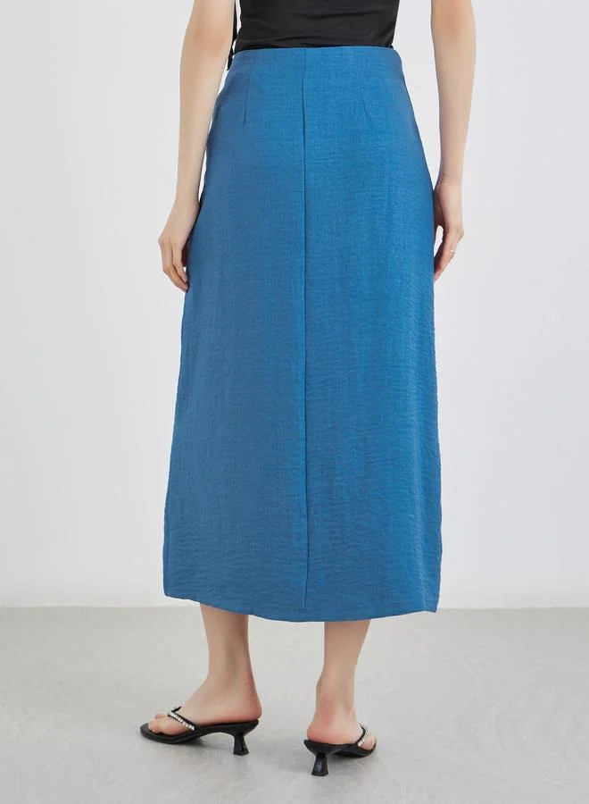 Take Two Take Two Blue Solid A-Line Midi Skirts