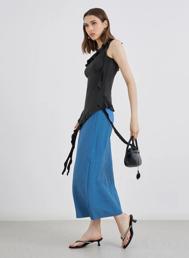 تايك تو Take Two Blue Solid A-Line Midi Skirts
