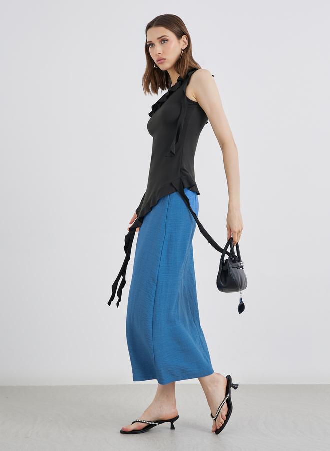 Take Two Blue Solid A-Line Midi Skirts - Image 1