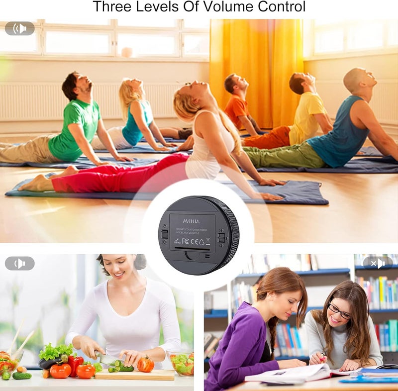 AVINIA Digital Kitchen Timers, Visual timers Large LED Display Magnetic Countdown Countup Timer for Classroom Cooking Fitness Baking Studying Teaching, Easy for Kids and Seniors Black - Image 5