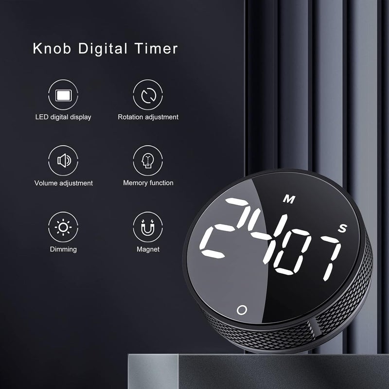 AVINIA Digital Kitchen Timers, Visual timers Large LED Display Magnetic Countdown Countup Timer for Classroom Cooking Fitness Baking Studying Teaching, Easy for Kids and Seniors Black - Image 2