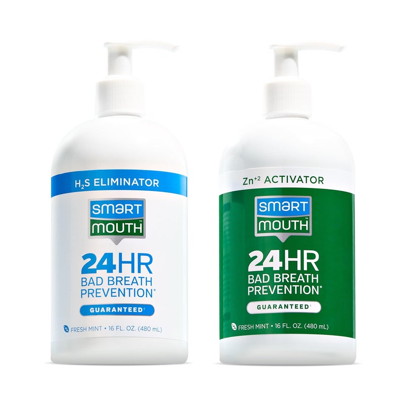 SmartMouth 2Bottle Activated Mouthwash System with Pumps Adult Mouthwash for Bad Breath Twice Daily Oral Care System with Zinc Ion Technology Fresh Mint Flavor 32 fl oz 16 oz per Bottle