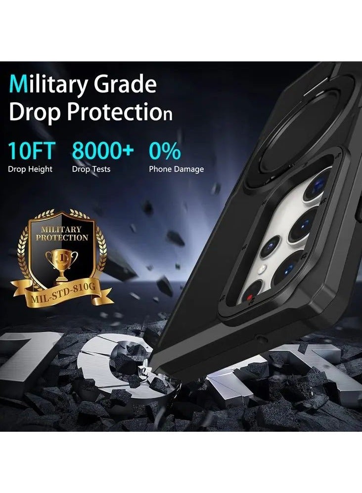 Color Fans Samsung Galaxy S24 Ultra Armor Case Magnetic Cover with Ring Kickstand Lens Protection - Black - Image 2