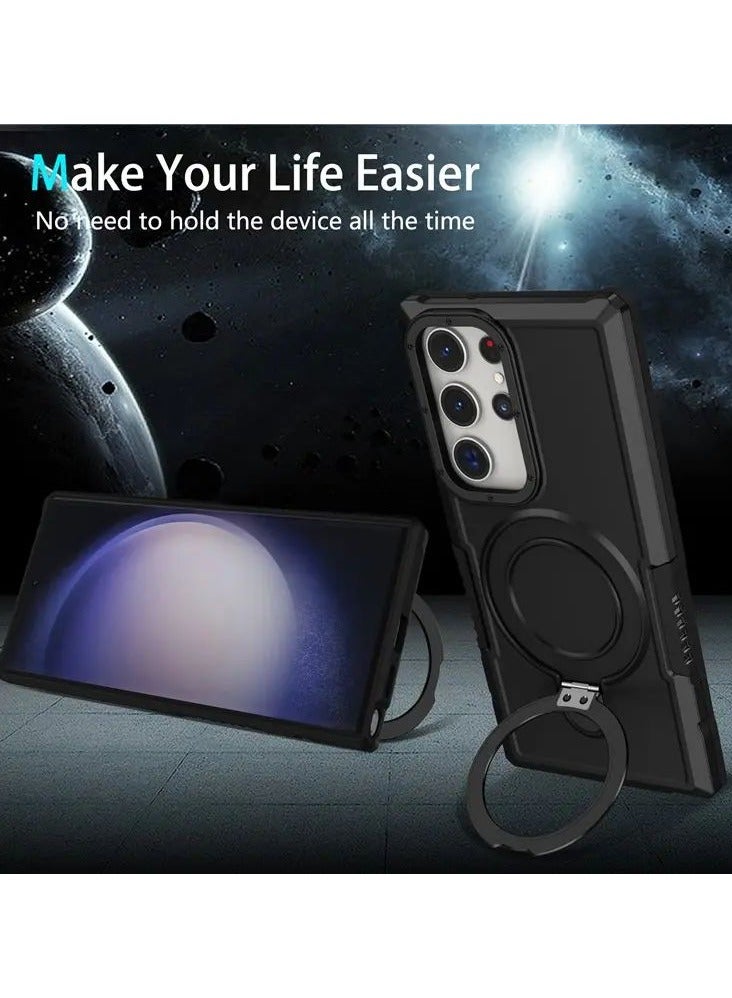 Color Fans Samsung Galaxy S24 Ultra Armor Case Magnetic Cover with Ring Kickstand Lens Protection - Black - Image 4